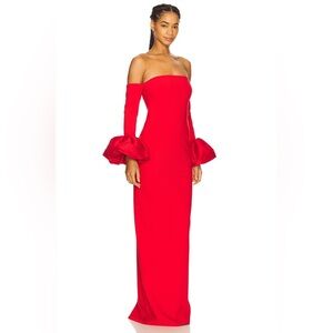 Likely Strapless Red Gown with Puff Sleeves